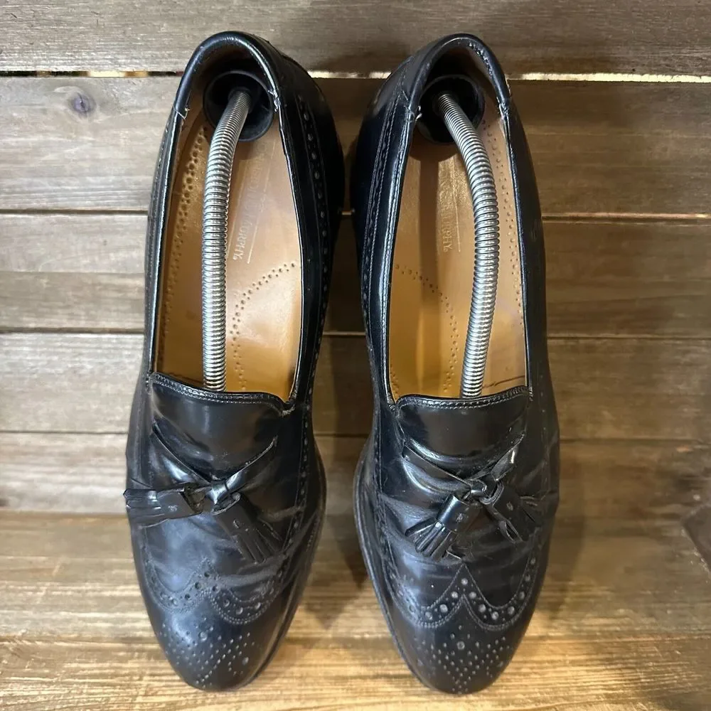 Mens Johnston & Murphy Black Leather Casual Wingtip‎ Tassel Loafers Size 10.5 D